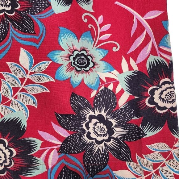 Talbots Women's Red Vibrant Floral Pattern Red A-Line Skirt 97% Cotton Size 16 - Picture 2 of 6